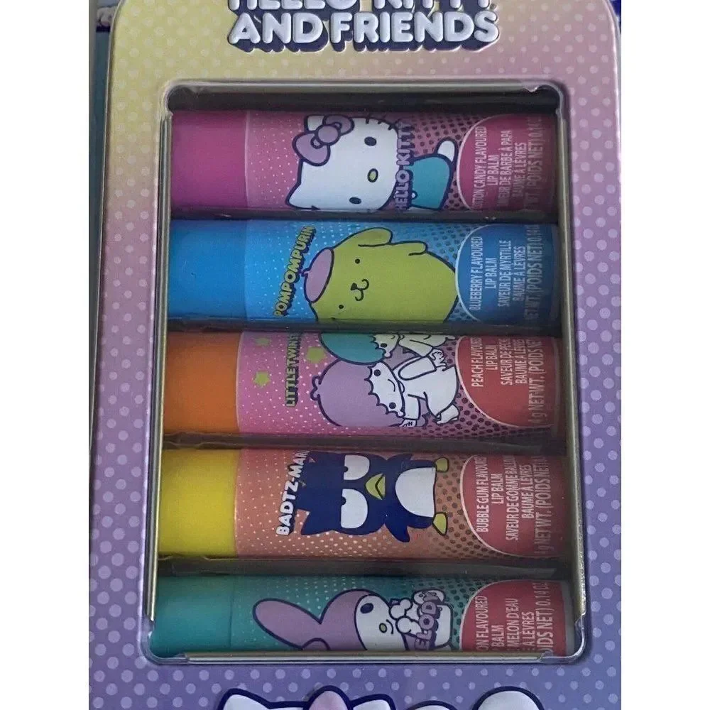 5 Pack Sanrio Hello Kitty and Friends Flavored‎ Lip Balm & Tin Set Plant Based